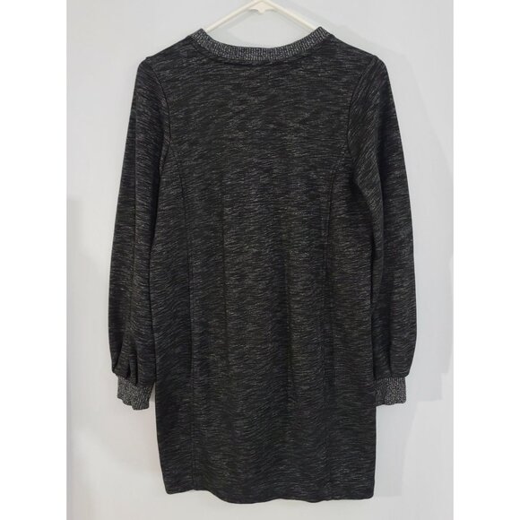 Lou & Grey Cotton Blend Gray Black Balloon Sleeve Sweater Shift Dress Size Small - Picture 7 of 8